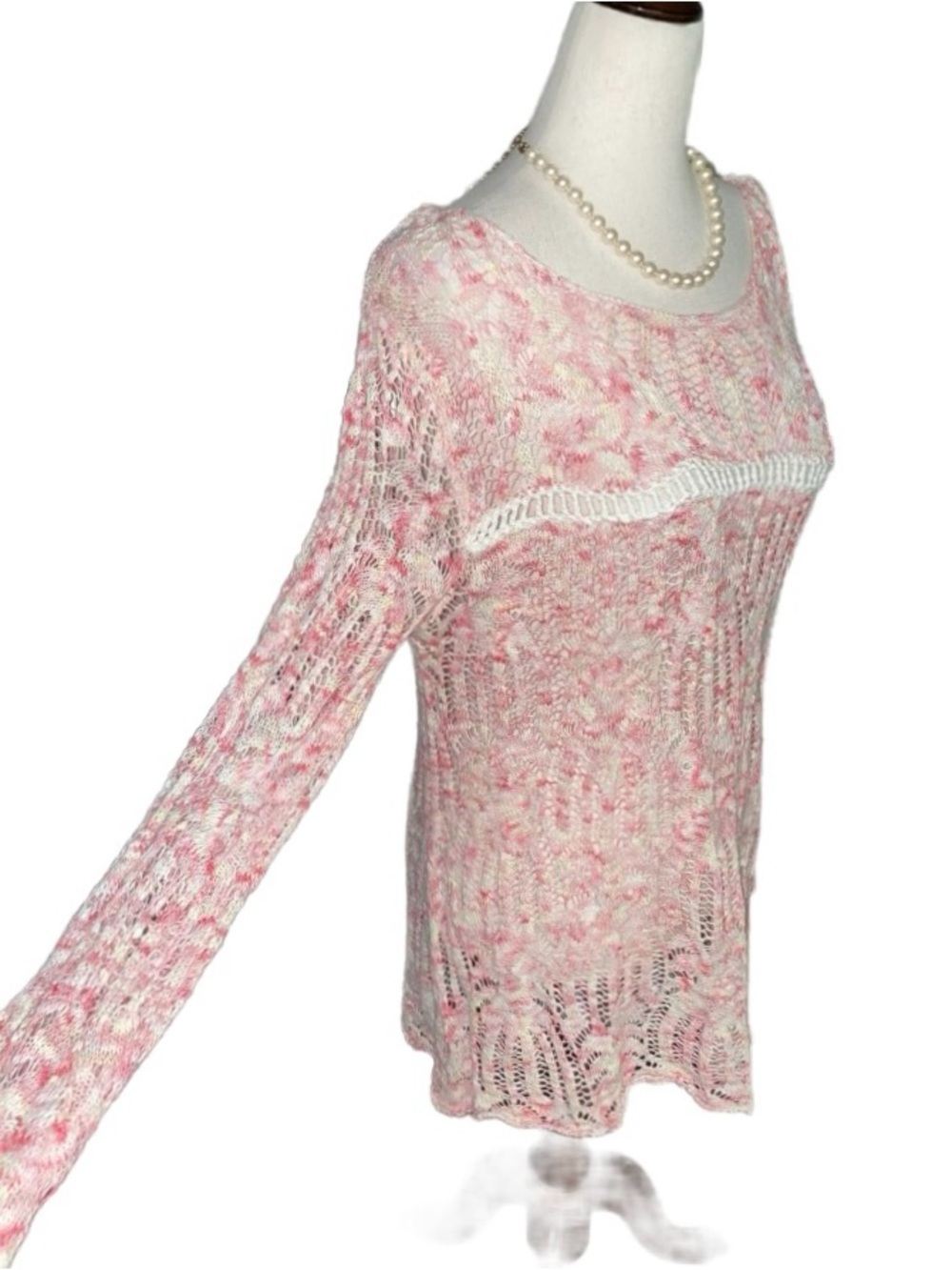 Vintage America • Pink / White •  Tasha • Crochet • Size Large • Sweater